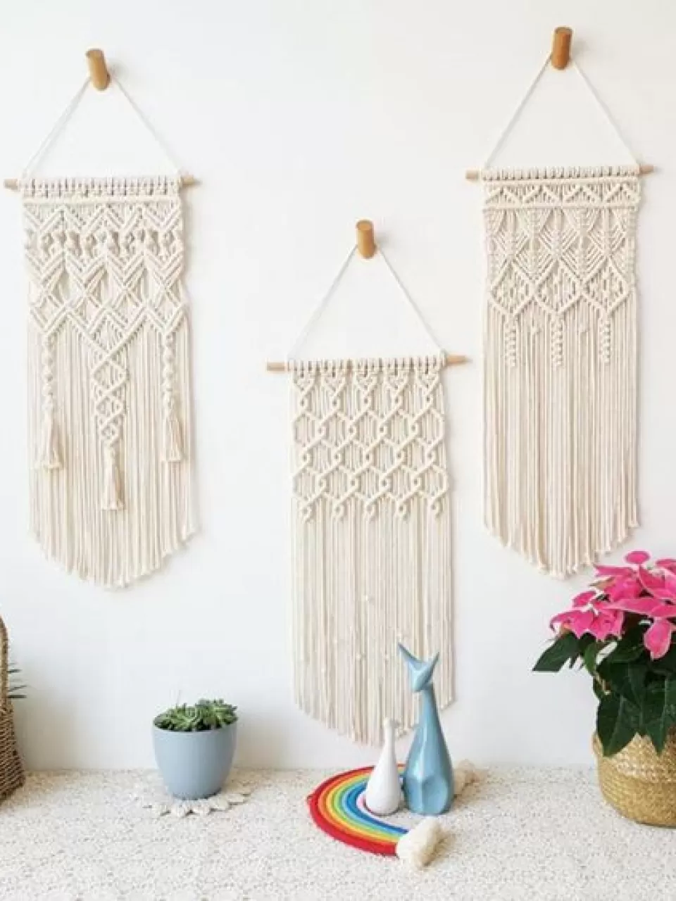 Üçlü Beyaz Makrame Set