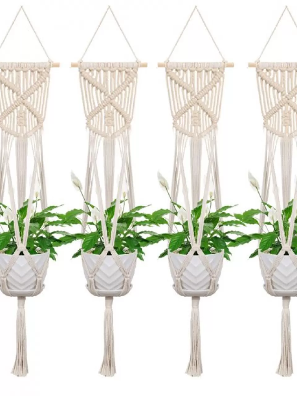 dörtlü beyaz makrame saksılık