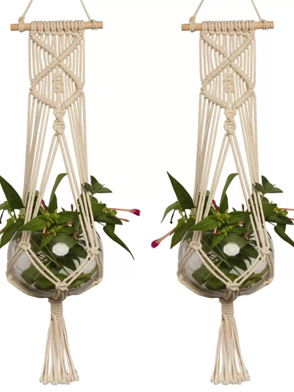ikili makrame bitki saksı askısı