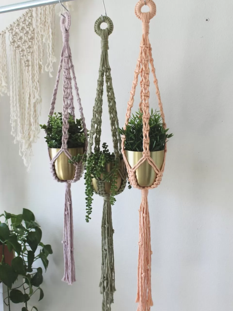 üçlü renkli makrame saksılık