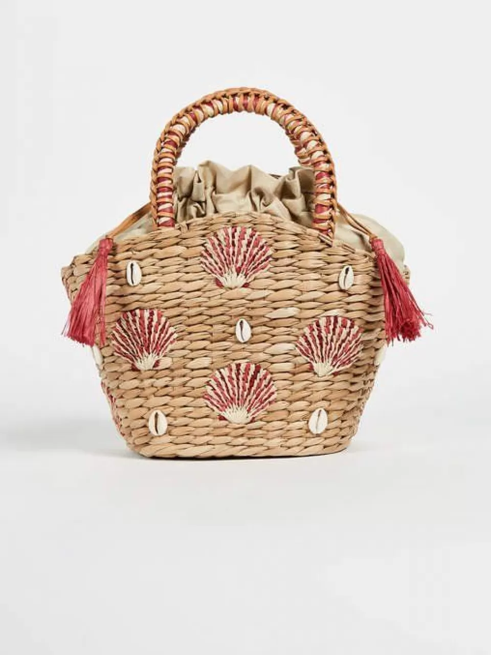 Deniz Kabuğu İşlemeli Hasır Mini Çanta