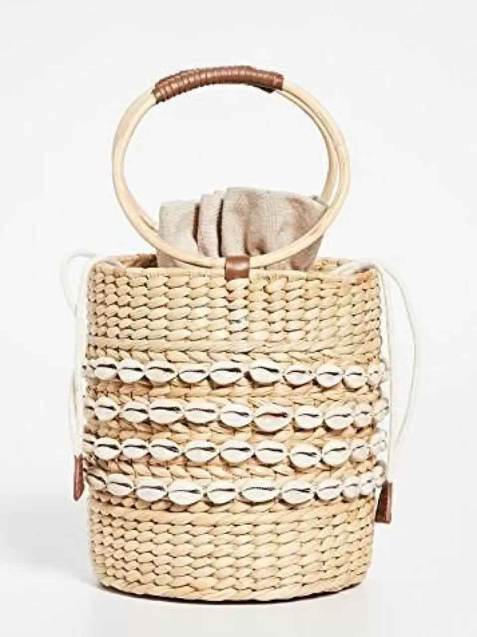 Deniz Kabuğu İşlemeli Hasır Mini El Çantası