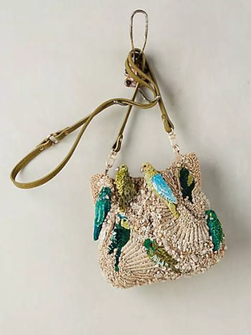 Papağan İşlemeli Mini Çanta
