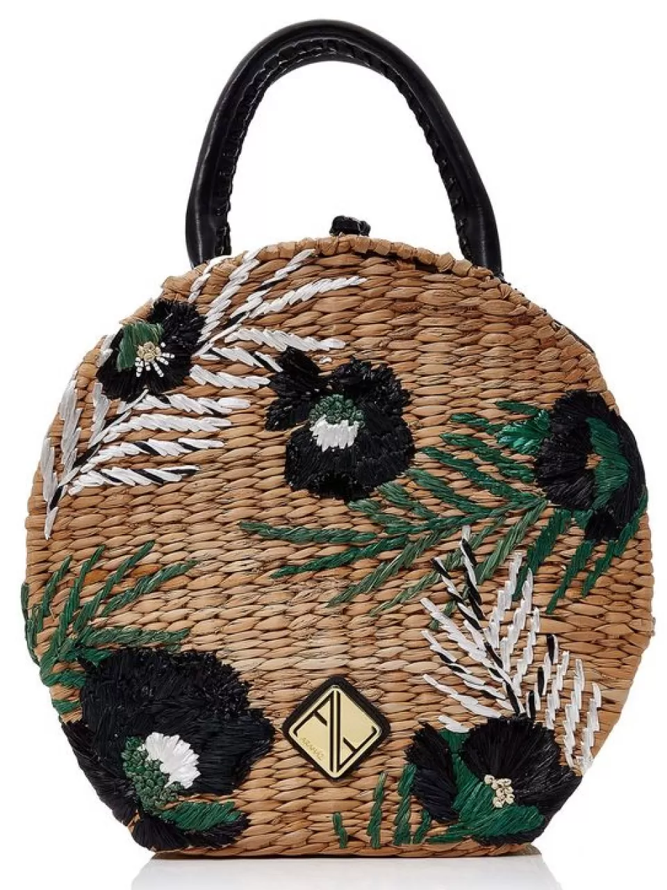 Siyah Çiçek İşlemeli Hasır Çanta