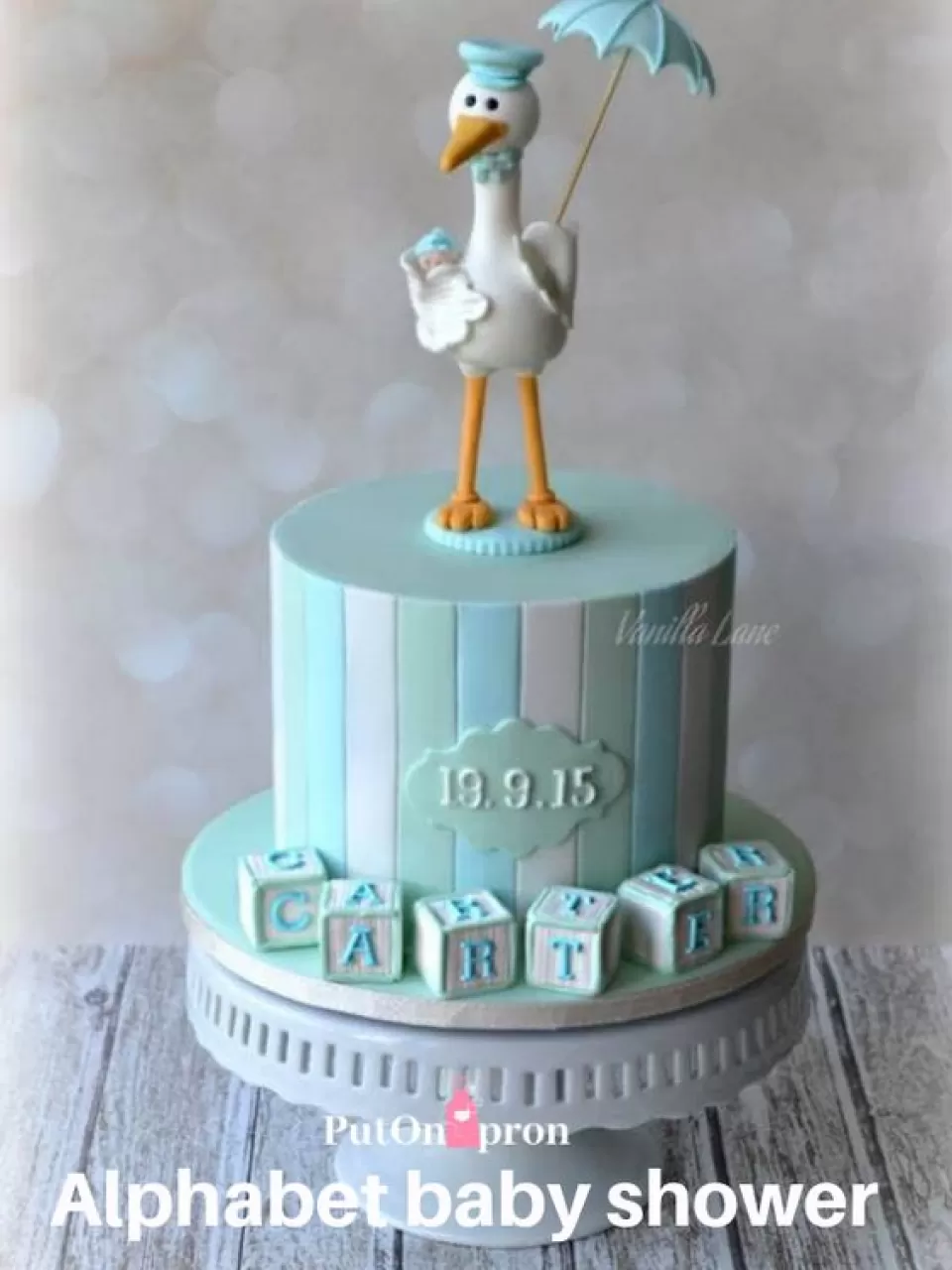 Şemsiyeli Leylek Erkek Baby Shower Pasta