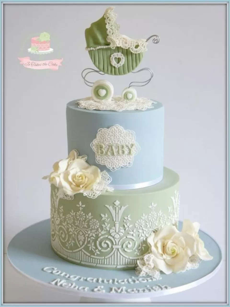 Yeşil Bebek Arabası Erkek Baby Shower Pasta