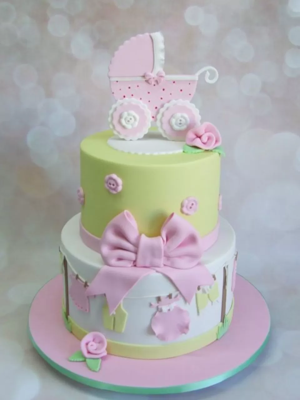 Yeşil Pembe Kız Baby Shower Pasta