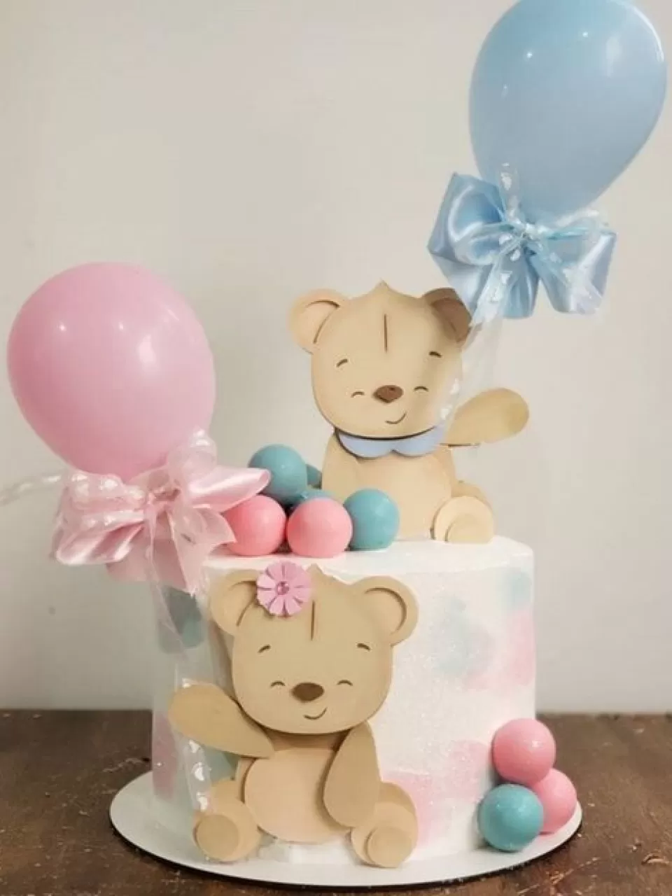 Balonlar ve Ayıcıklar Cinsiyet Öğrenme Partisi Pastası