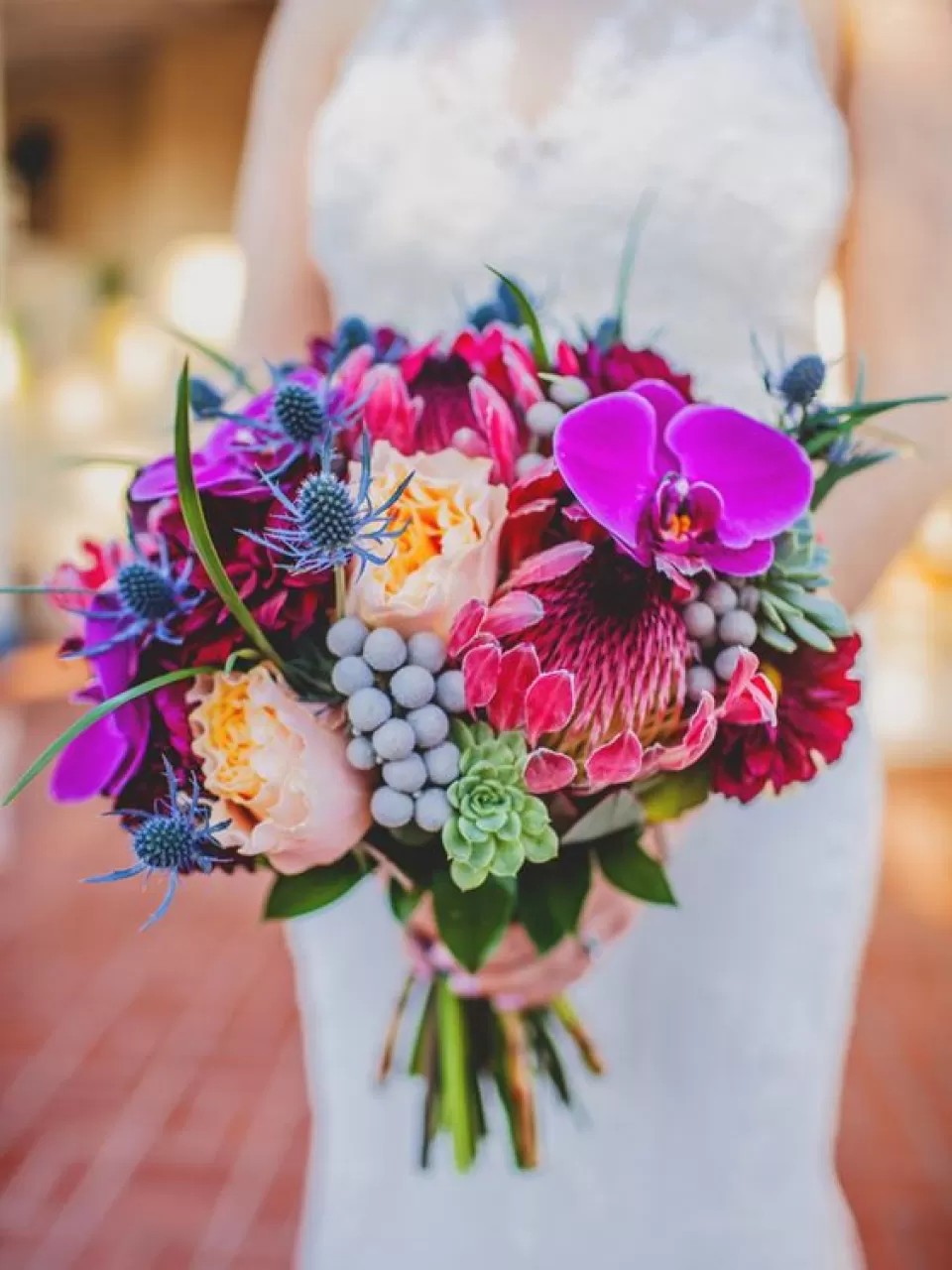 Fuşya Çiçekli Gelin Buketi