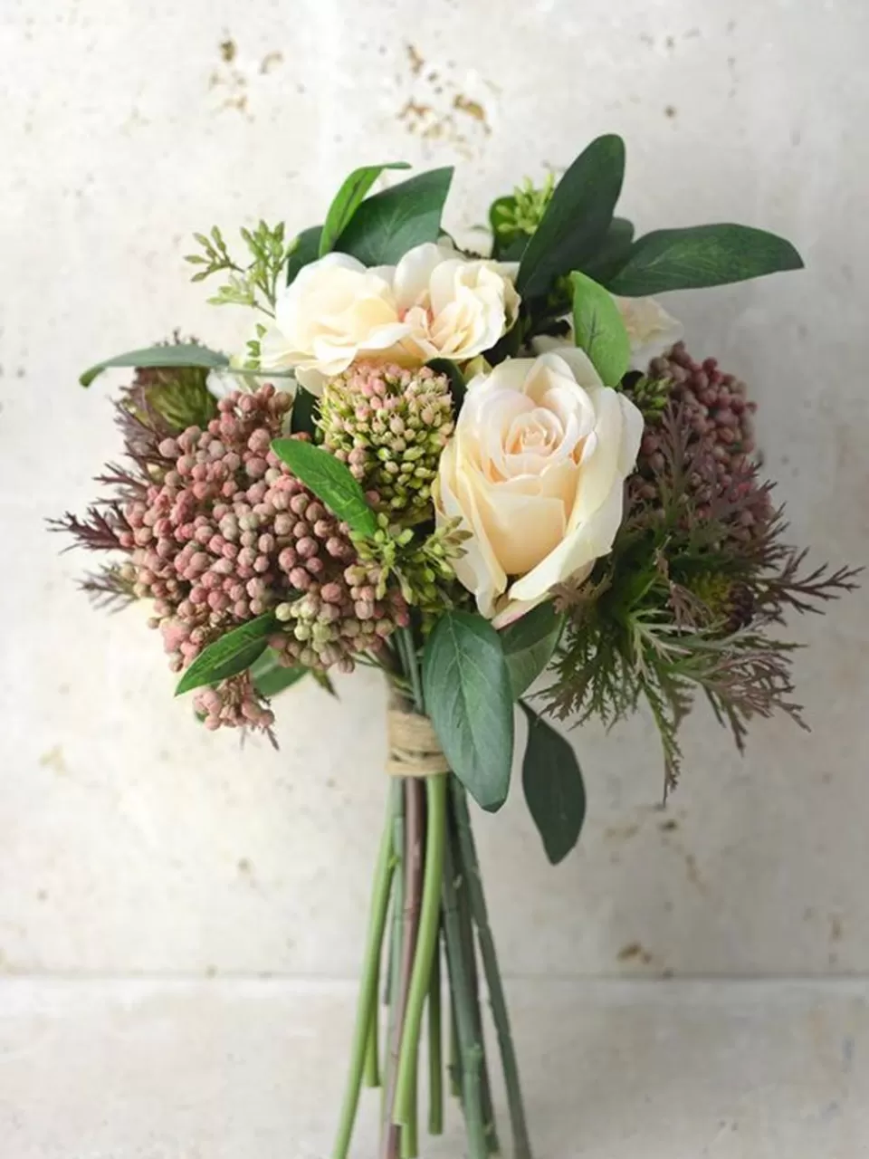 Küçük, Somon Bordo Çiçekli Gelin Buketi