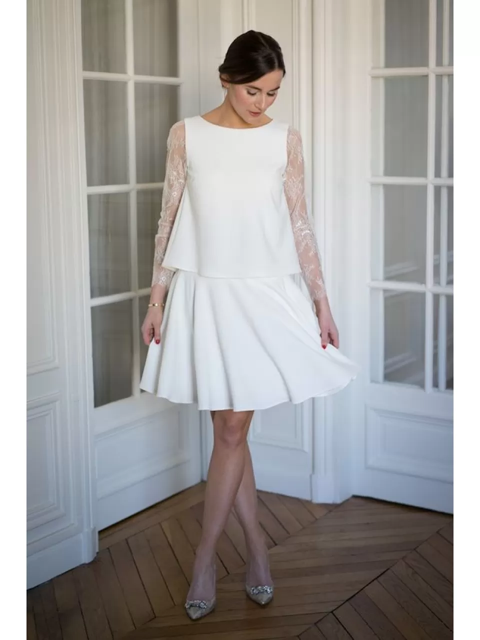 Volanlı Etekli İkili Takım Nikah Elbisesi