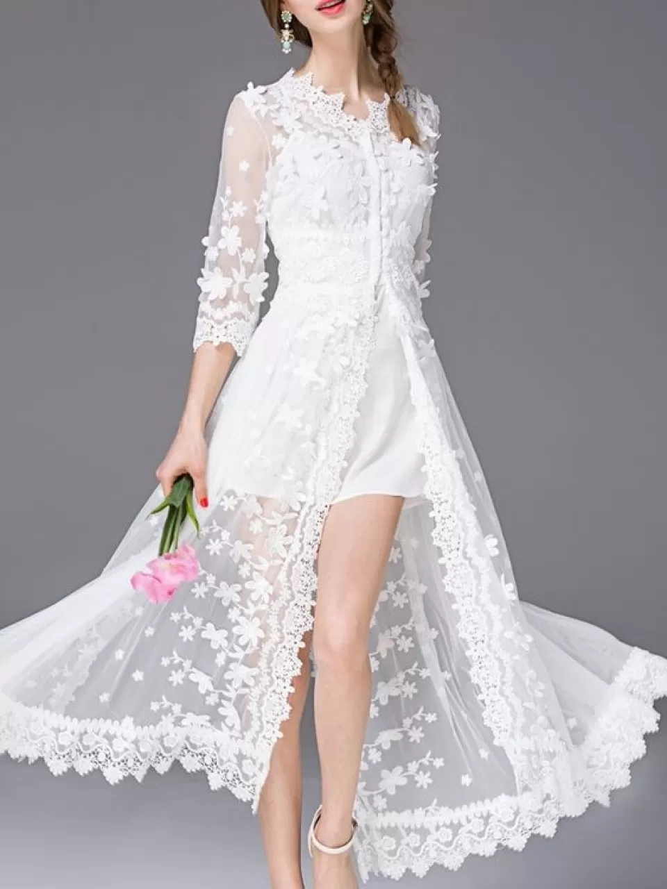 İçi Kısa Üstü Uzun Kaftanlı Nikah Elbisesi