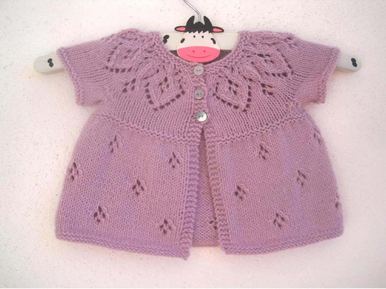Mor, Yarı Düğmeli Kız Bebek Örgü Yelek