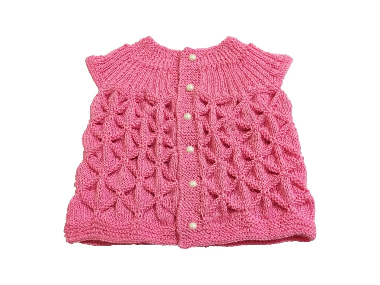 Koyu Pembe, Motifli Kız Bebek Örgü Yelek