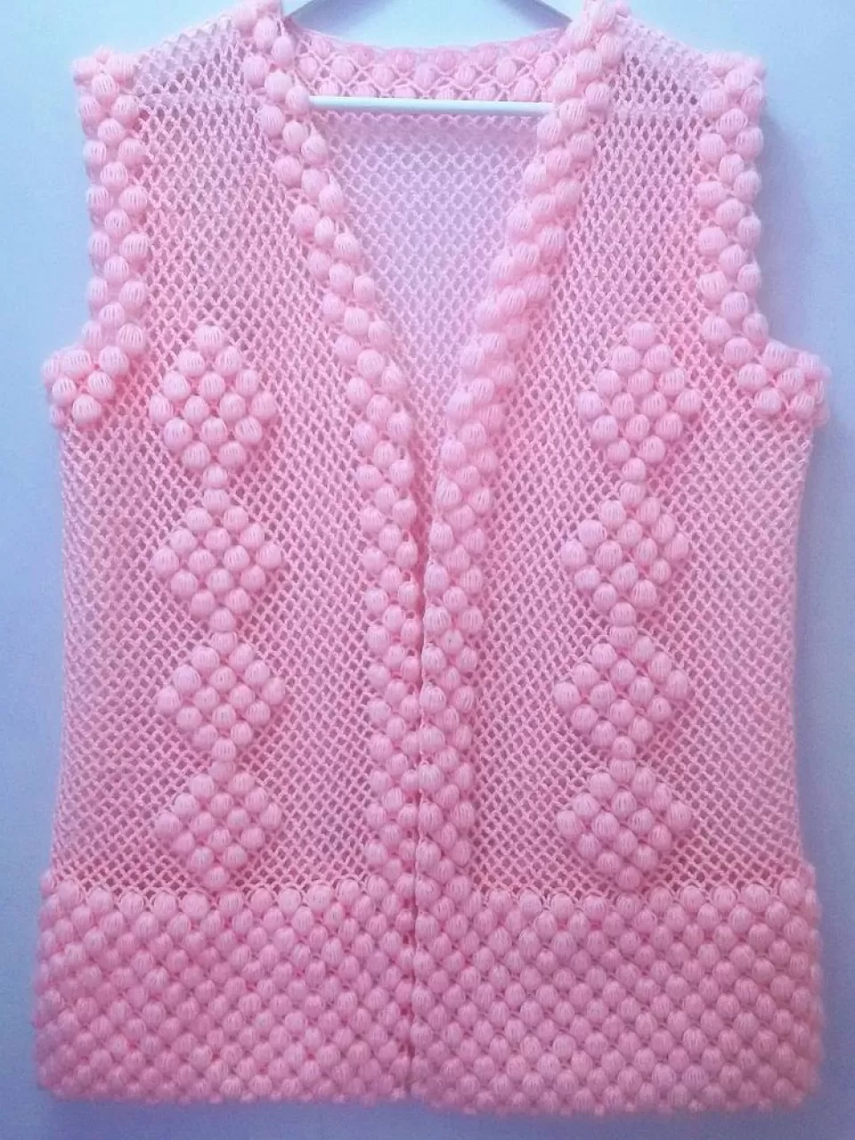 Pembe, Baklava Dilimli Kız Bebek Örgü Yelek