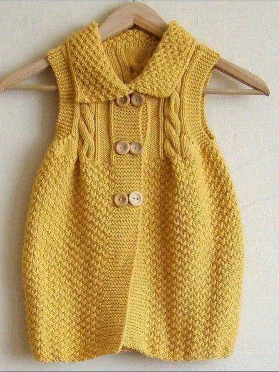 Sarı, Yakalı Kız Bebek Örgü Yelek