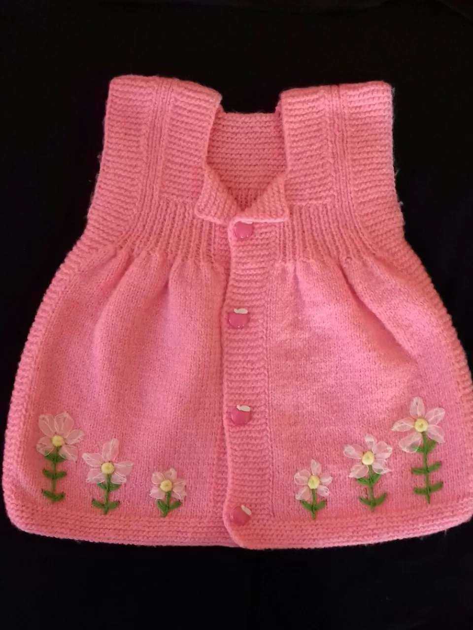 Şeker Pembe, Çiçekli Kız Bebek Örgü Yelek