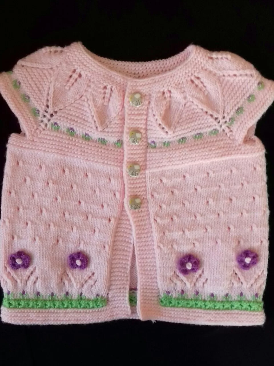 Somon, Çiçekli Kız Bebek Örgü Yelek
