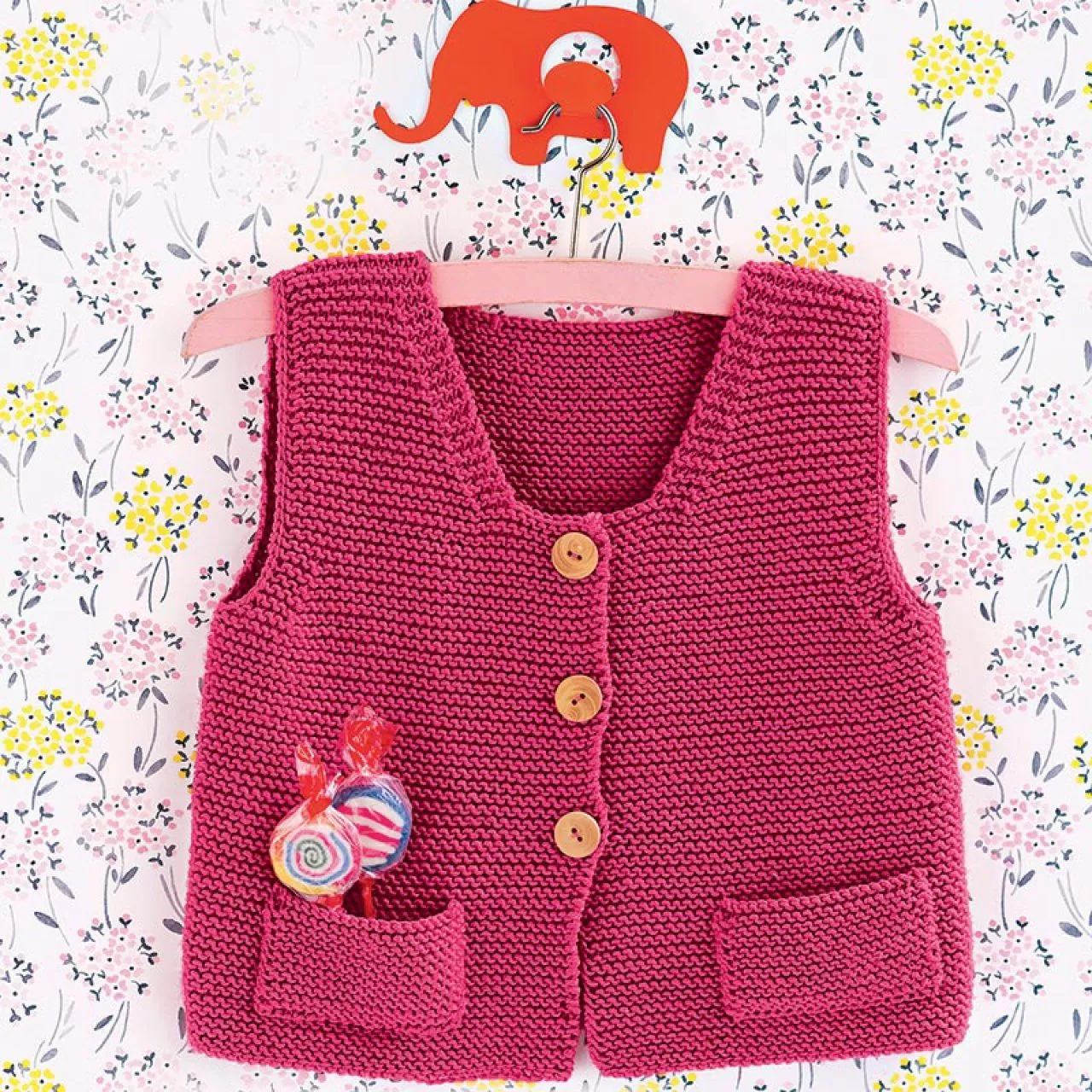 Koyu Pembe, Sade Kız Bebek Örgü Yelek