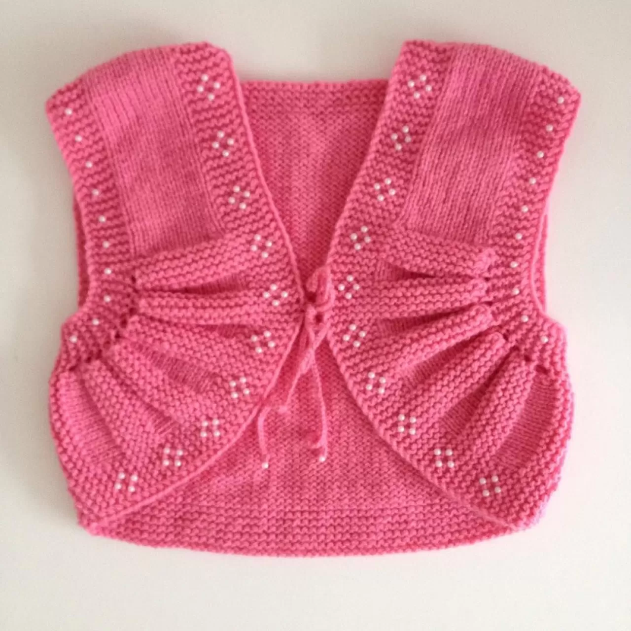 Pembe, Bağlamalı Kız Bebek Örgü Yelek