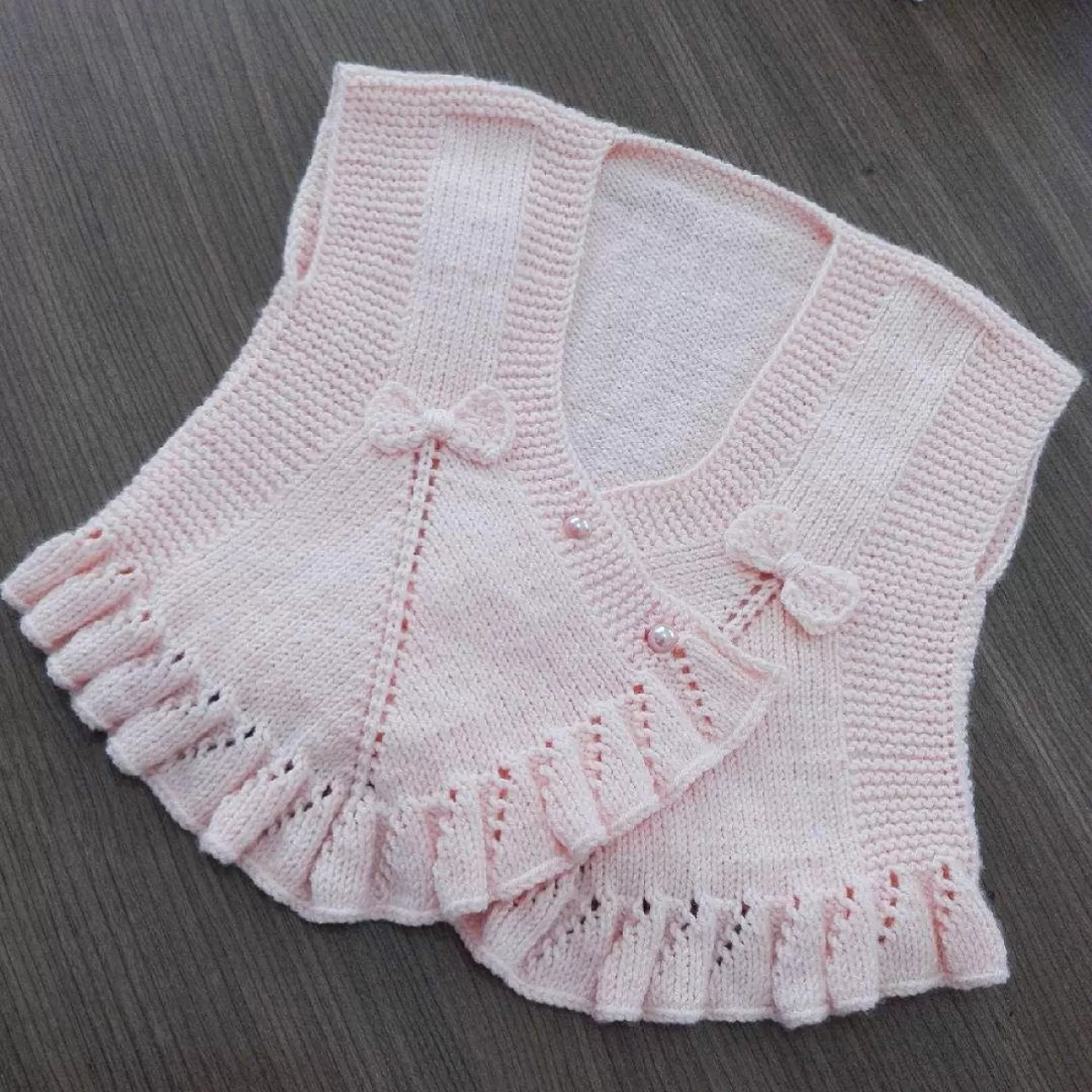 Pembe, Kruvaze Kız Bebek Örgü Yelek