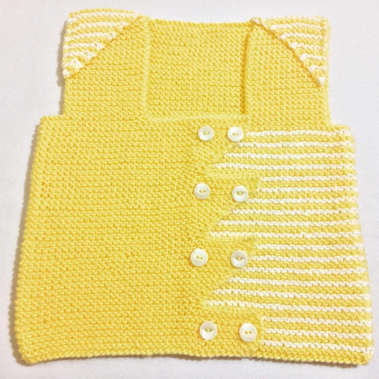 Sarı, Çizgili Kız Bebek Örgü Yelek