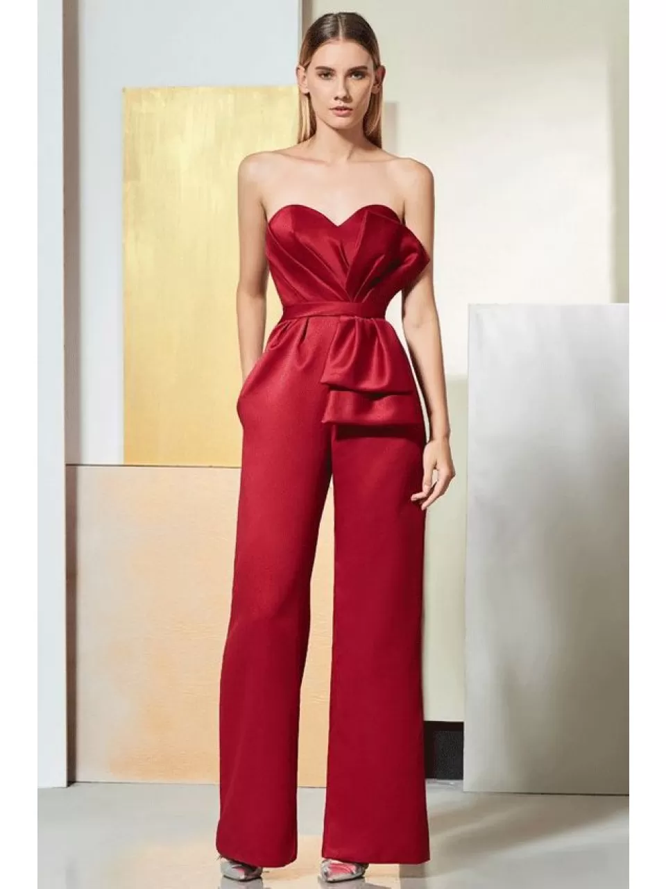 Kırmızı, Saten Abiye Tulum