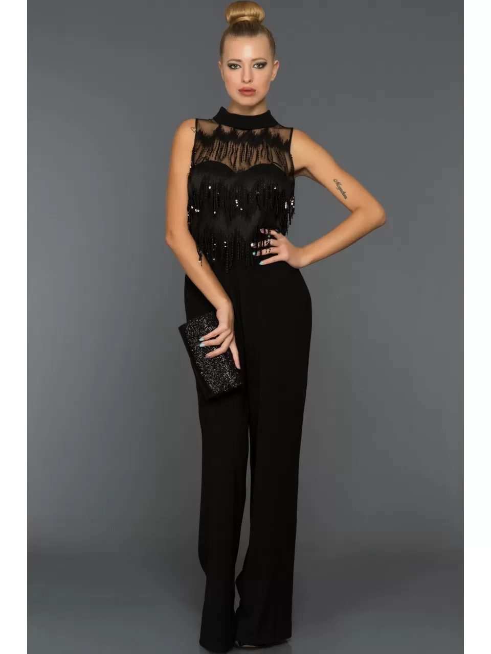 Siyah, İşlemeli Abiye Tulum