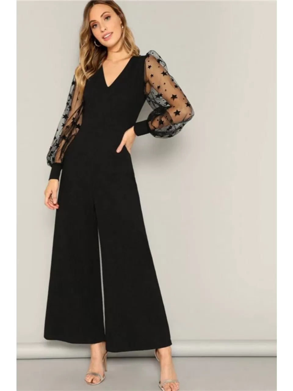 Siyah, Kolları Tüllü Abiye Tulum