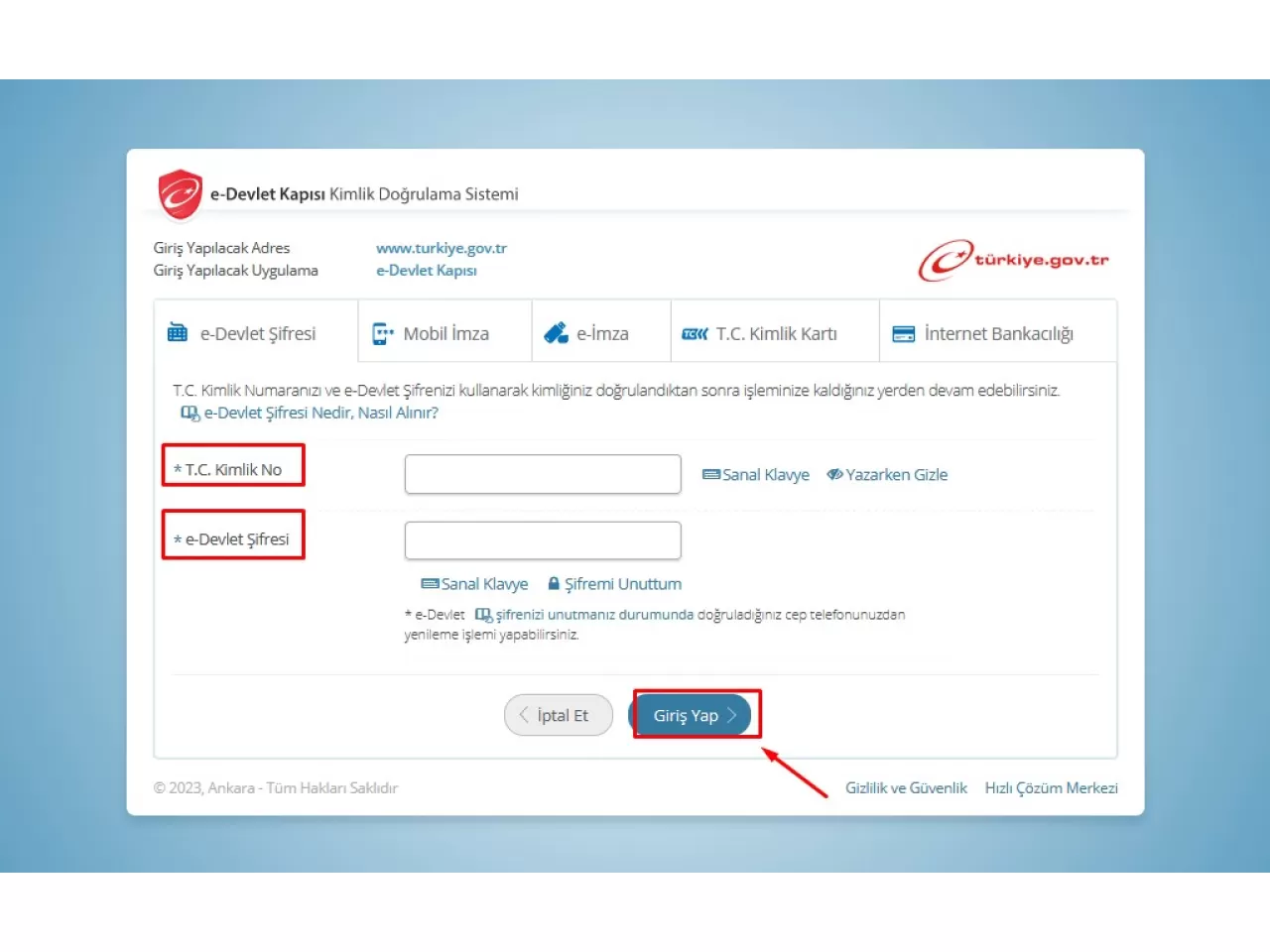 E-Devlet Sistemine Giriş Yapın